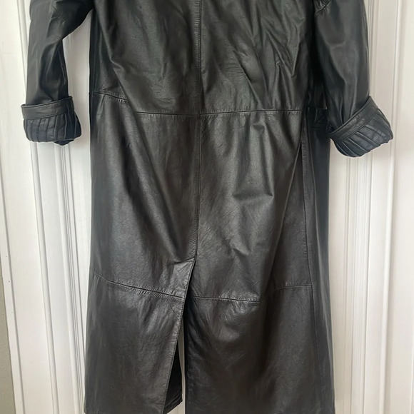 VTG Jacqueline Ferrar Maxi trench Coat long black Leather 90's lined Small - Picture 13 of 17